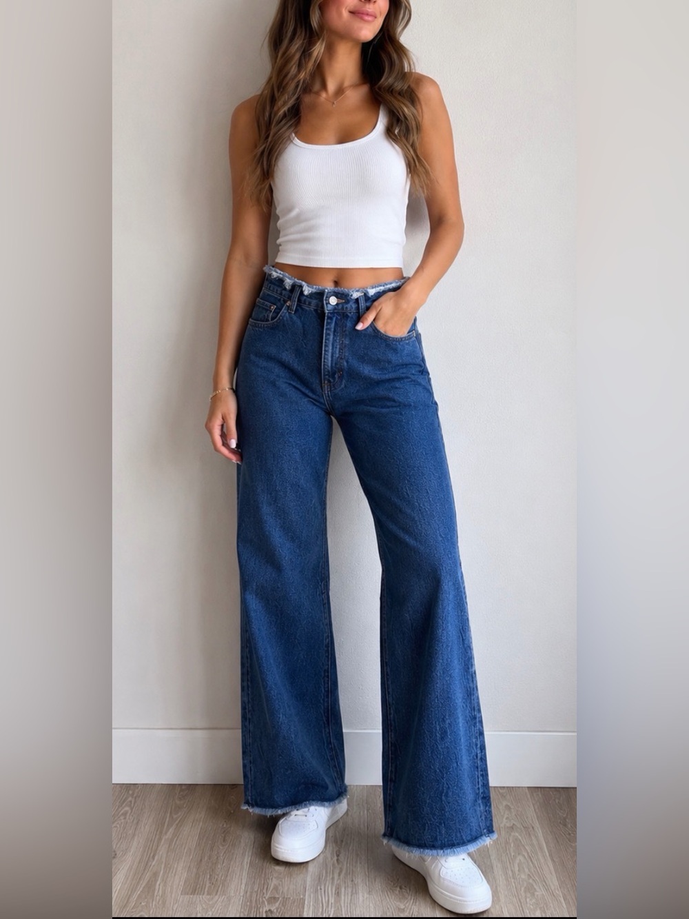 WeWoreWhat 100% Cotton High Rise Wide Leg Raw Hem Jeans Size 27